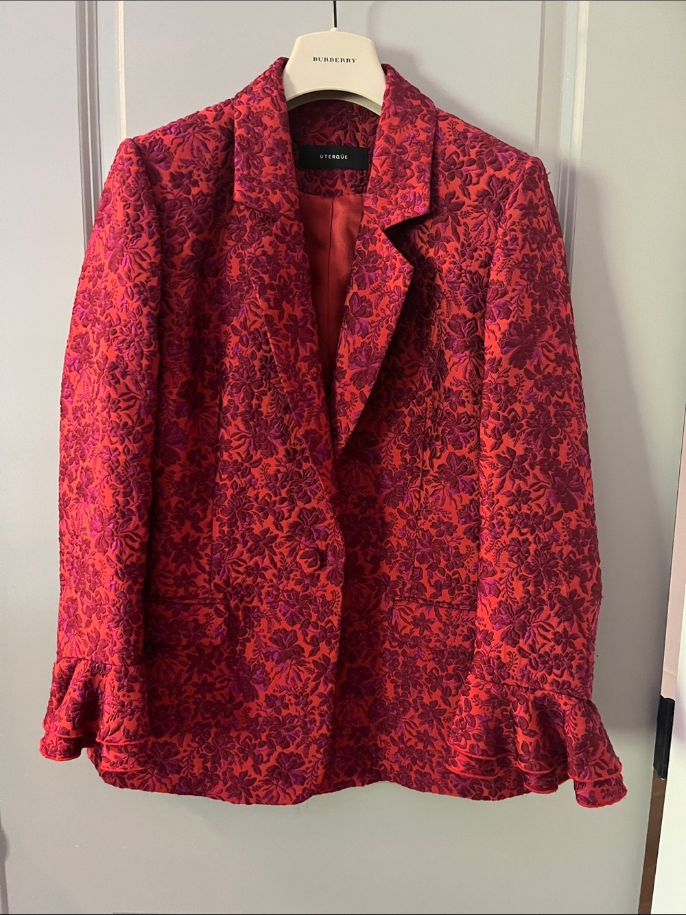 Uterque floral jacket in dark pink and orange color